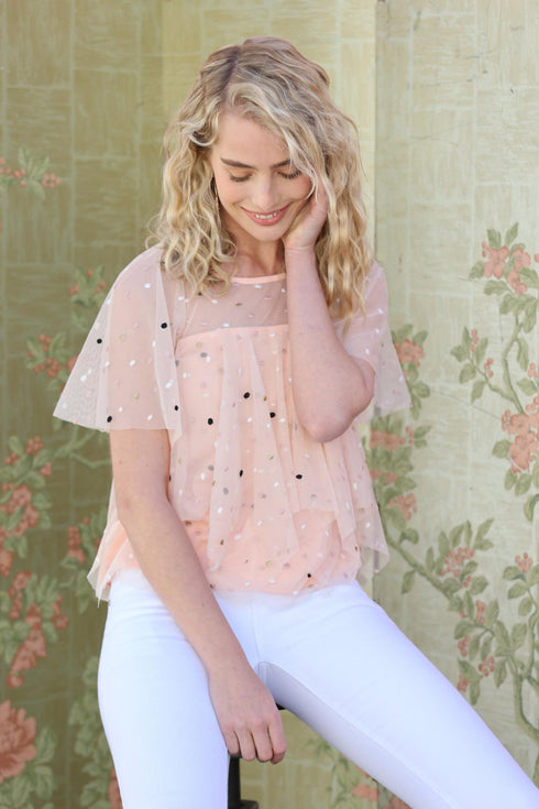 Tiered Pink Top - Polka Dot